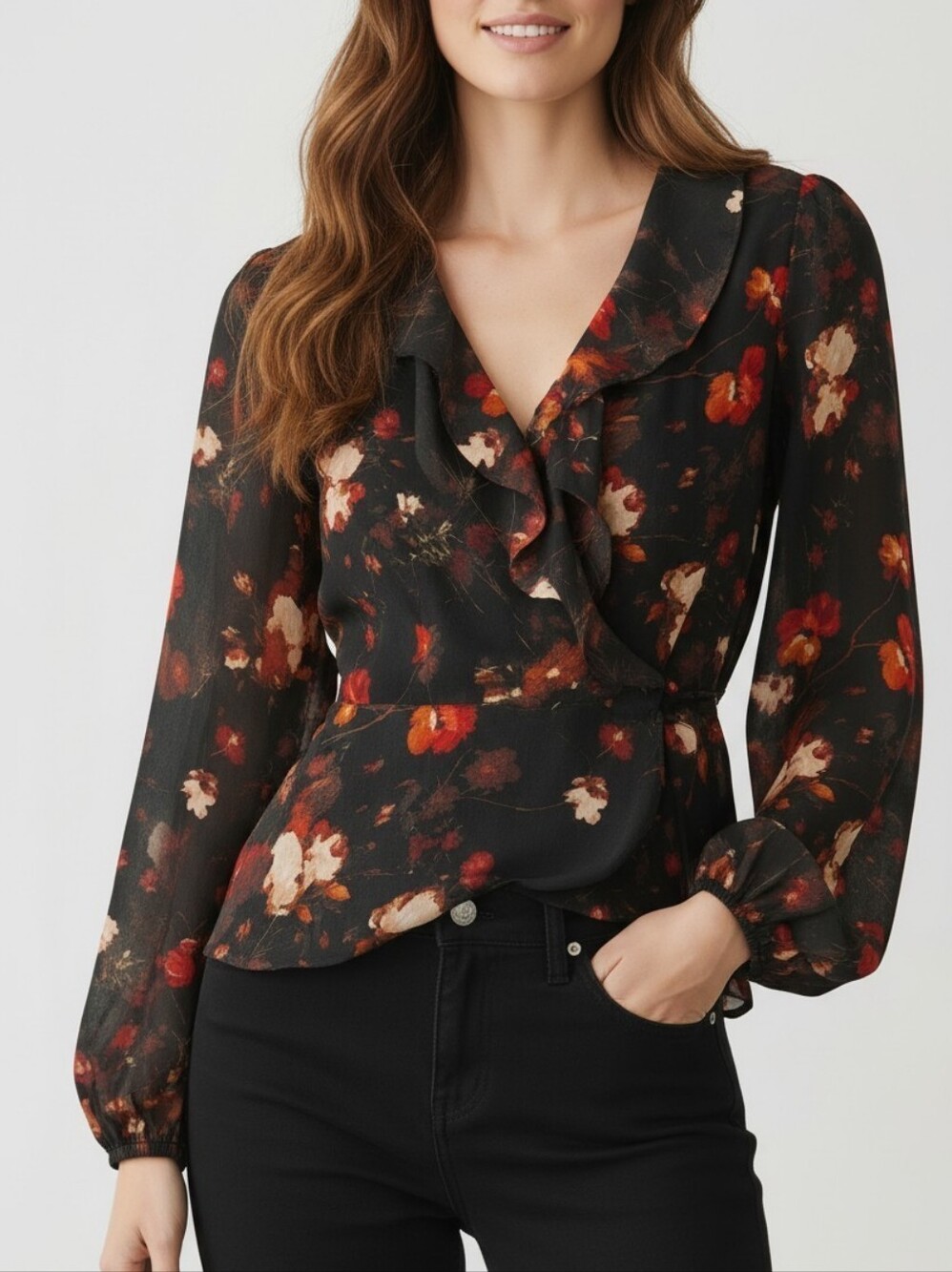 Aritzia Wilfred Nadine Floral Ruffle Wrap Blouse